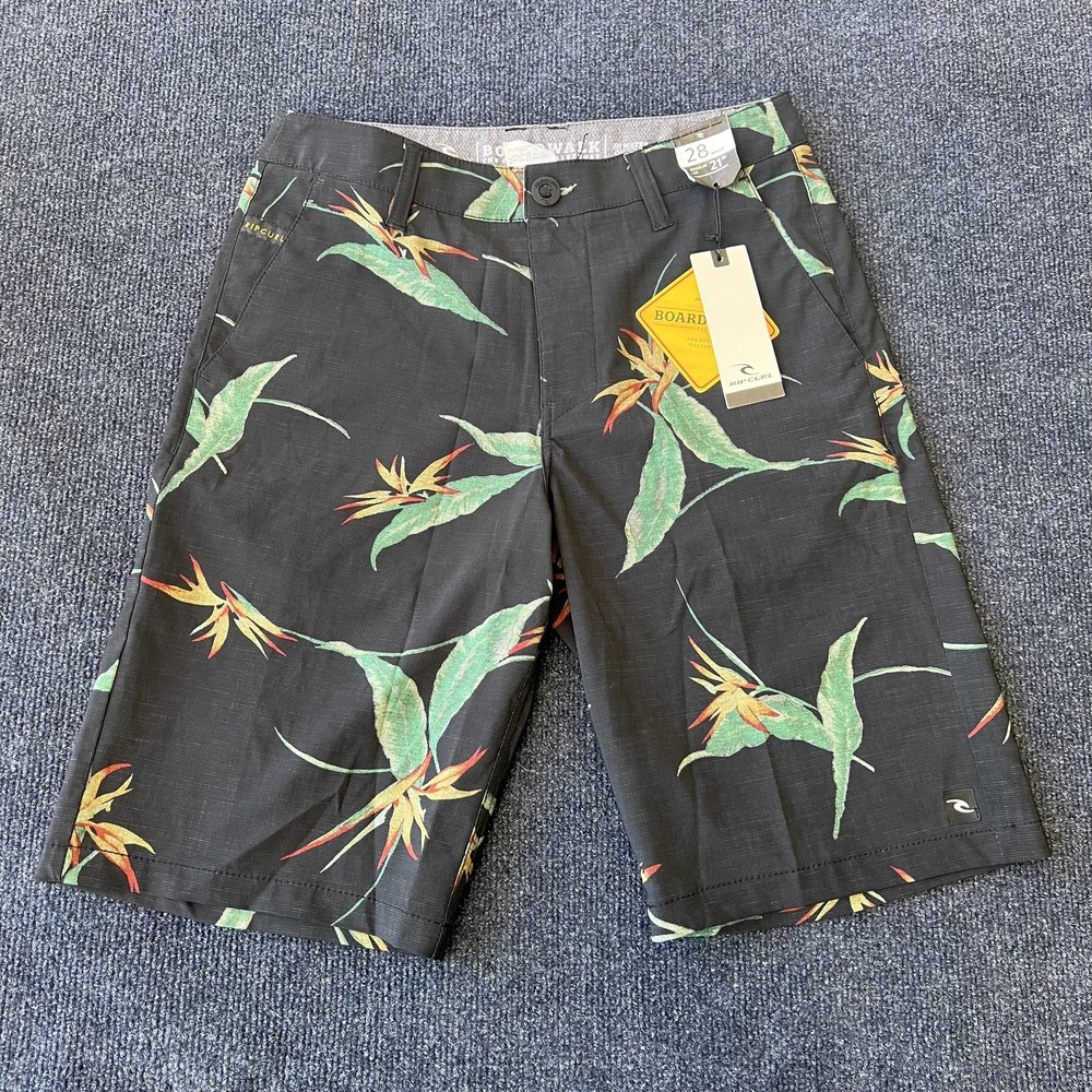 Rip Curl Boardwalks Shorts Mens 28 Black Floral Bird Paradise Surfer Walkshort‎